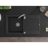 Mexen Leo granite sink 1-bowl with drainer and kitchen faucet Telma, black/silver metallic - 6501-73-670200-00