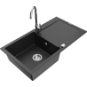 Mexen Leo 1-compartment granite sink with a drip tray and kitchen mixer tap Telma, Black/Silver metalik - 6501-73-670200-00