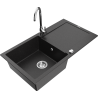 Mexen Leo granite sink 1-bowl with drainer and kitchen tap Telma, black/silver metallic - 6501-73-670200-00