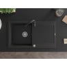 Mexen Leo granite sink 1-bowl with drainer and Telma kitchen tap, black/silver metallic - 6501-73-670200-70