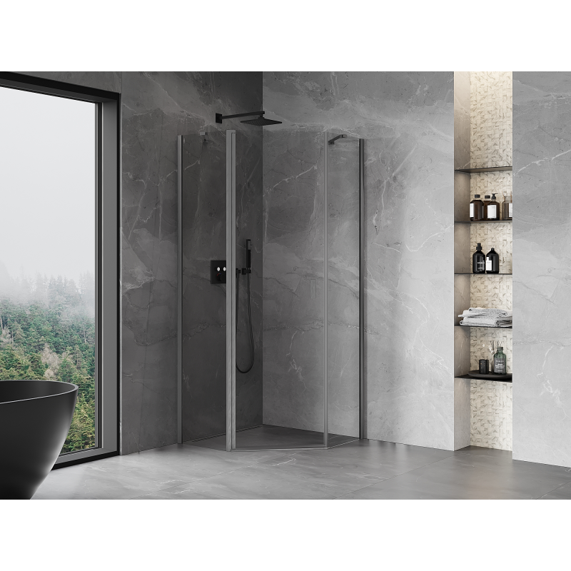 Mexen Mist pentagonal shower cabin with hinged door 80 x 80 cm, transparent, brushed gun gray - 8A8-080-080-66-00