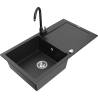 Mexen Leo granite kitchen sink 1-bowl with drainer and kitchen faucet Telma, black/silver metallic - 6501-73-670200-70