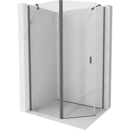Mexen Mist asymmetric pentagonal shower enclosure with hinged door 100 x 80 cm transparent gun gray brushed - 8A8-100-080-66-00