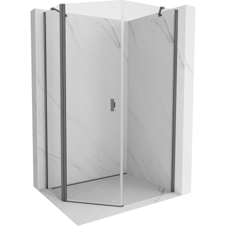 Mexen Mist asymmetrical hinged pentagonal shower enclosure 80 x 90 cm transparent, gun gray brushed - 8A8-080-090-66-00