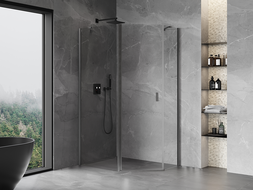 Mexen Mist pentagonal asymmetrical hinged shower cabin 100 x 90 cm transparent gun gray brushed - 8A8-100-090-66-00