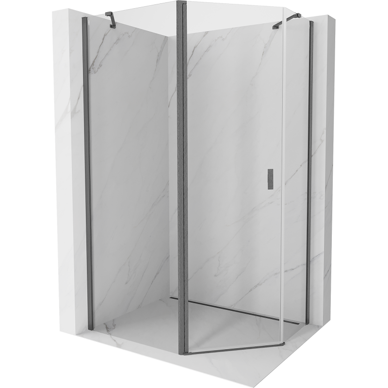 Mexen Mist pentagonal asymmetrical hinged shower cabin 100 x 90 cm transparent gun gray brushed - 8A8-100-090-66-00
