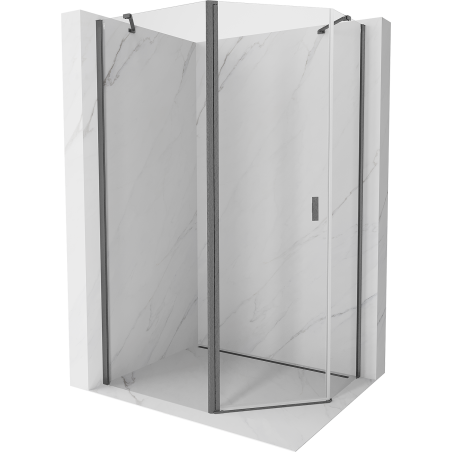 Mexen Mist pentagonal asymmetrical hinged shower cabin 100 x 90 cm transparent gun gray brushed - 8A8-100-090-66-00