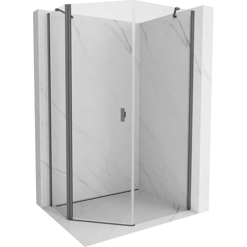 Mexen Mist asymmetric hinged pentagonal shower enclosure 80 x 100 cm transparent gun gray brushed - 8A8-080-100-66-00