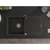 Mexen Leo granite kitchen sink with one basin, drainer, and Telma kitchen faucet, black/gold metallic - 6501-75-670200-70