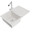 Mexen Bruno granite kitchen sink 1-bowl with drainer and Duero kitchen faucet, white - 6513-20-671600-00