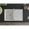 Mexen Bruno granite kitchen sink 1-bowl with drainer and Duero kitchen faucet, white - 6513-20-671600-00