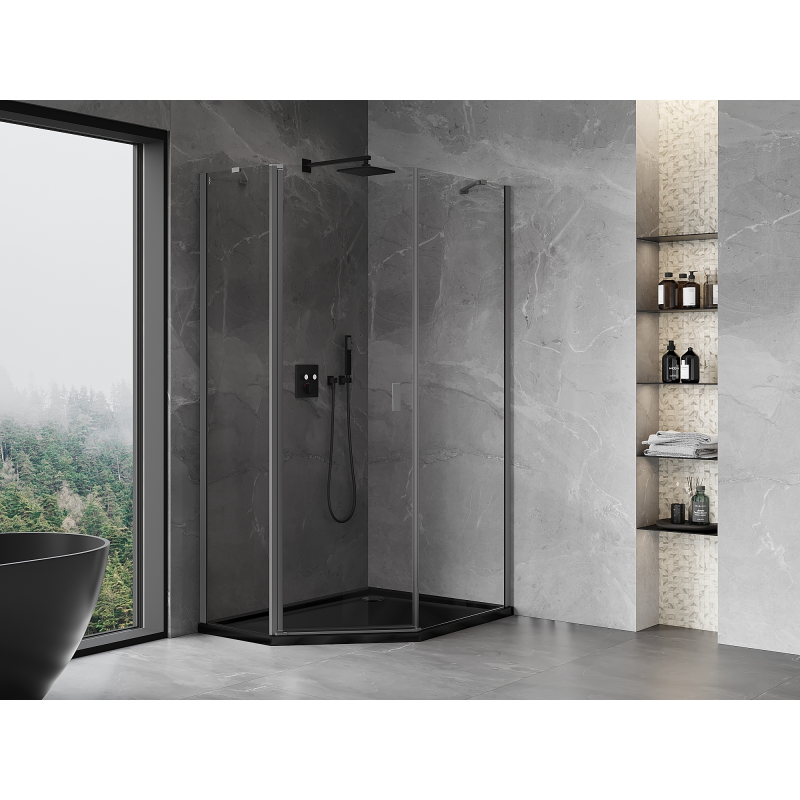 Mexen Mist asymmetrical pentagonal shower cabin with hinged door 80 x 90 cm, transparent, gun metal - 8A8-080-090-95-00