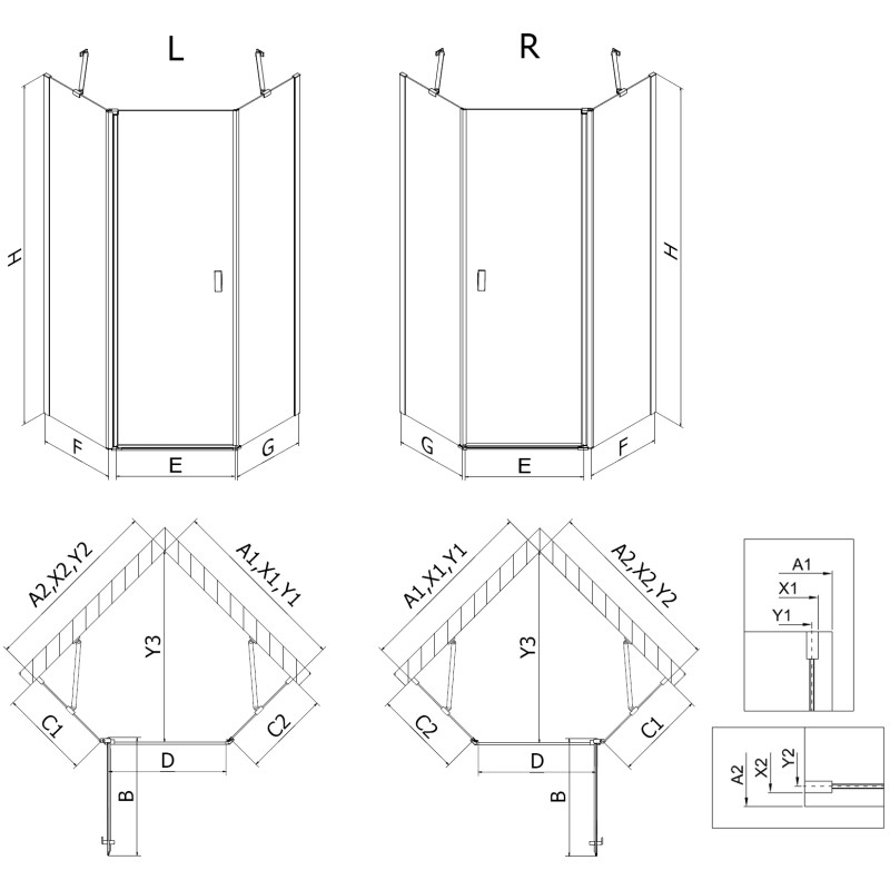 Mexen Mist pentagonal swing shower cabin 100 x 100 cm, transparent, gun metal - 8A8-100-100-95-00