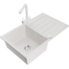 Mexen Bruno 1-bowl granite sink with drainer and Duero kitchen faucet, white - 6513-20-671600-20