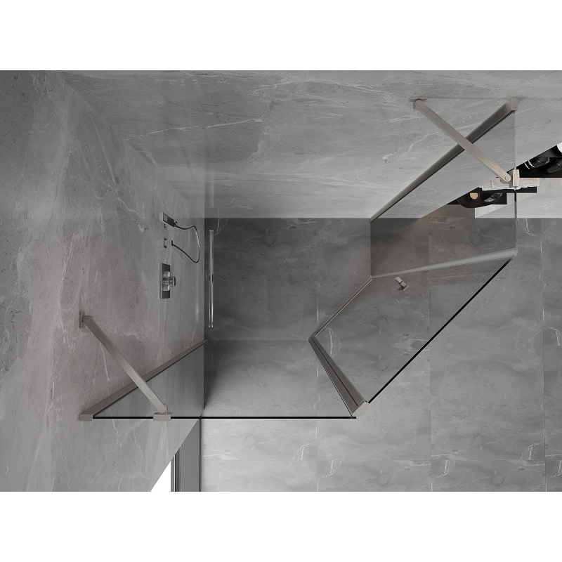 Mexen Mist asymmetric pentagonal shower enclosure hinged 90 x 80 cm, transparent, brushed nickel - 8A8-090-080-97-00