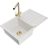 Mexen Bruno 1-bowl granite sink with drainer and Duero kitchen faucet, white - 6513-20-671600-50
