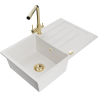 Mexen Bruno 1-compartment granite sink with a drip tray and kitchen mixer tap Duero, White - 6513-20-671600-50