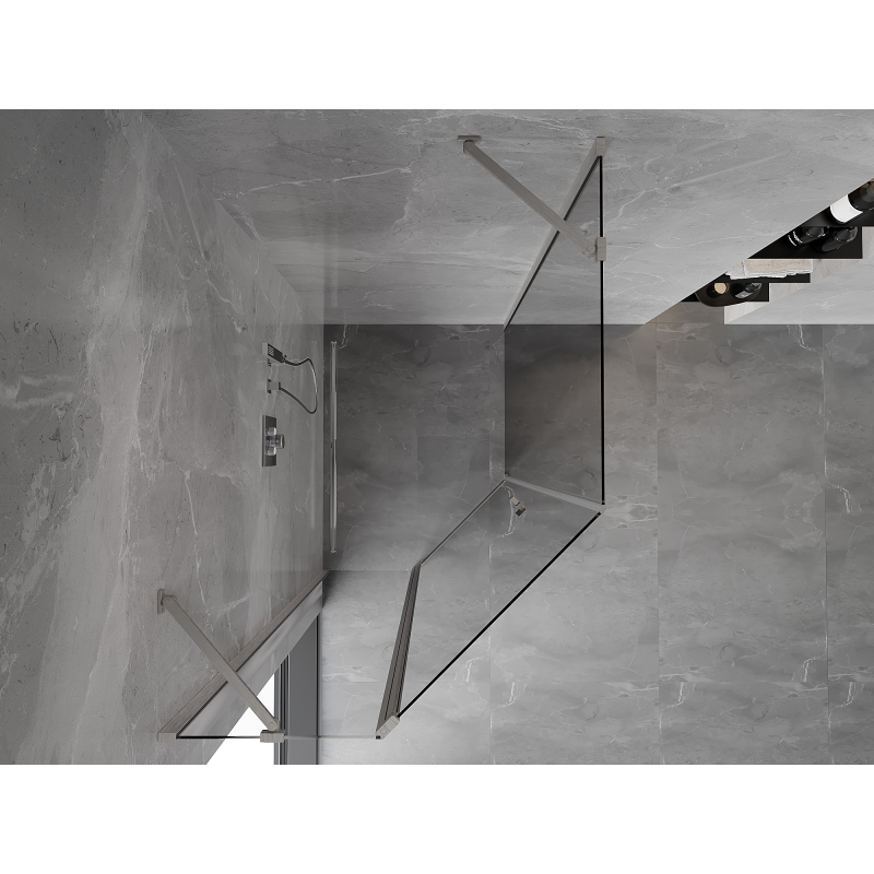 Mexen Mist asymmetrical pentagonal shower cabin with hinged door 80 x 90 cm, transparent, brushed nickel - 8A8-080-090-97-00