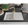 Mexen Bruno granite sink 1-bowl with drainer and Duero kitchen tap, white - 6513-20-671600-50