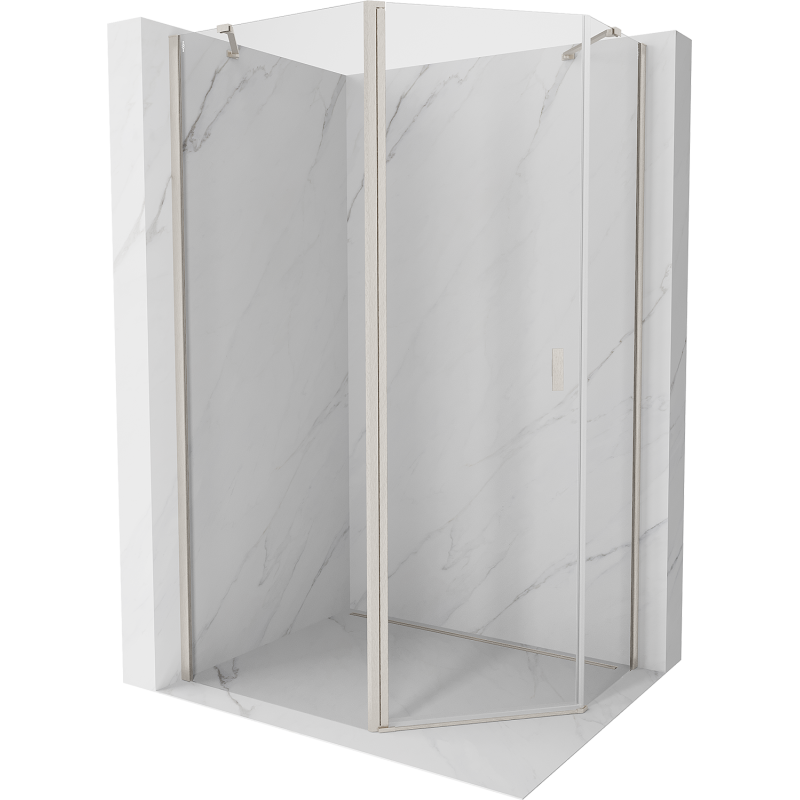 Mexen Mist asymmetrical pentagonal shower enclosure with hinged door 100 x 90 cm, transparent, brushed nickel