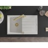 Mexen Bruno granite sink 1-bowl with drainer and Duero kitchen tap, white - 6513-20-671600-50