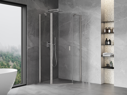 Mexen Mist pentagonal swing shower enclosure 100 x 100 cm, transparent, brushed nickel - 8A8-100-100-97-00
