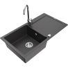 Mexen Leo 1-compartment granite sink with a drip tray and kitchen mixer tap Telma, Spotted black - 6501-76-670200-00