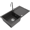 Mexen Leo granite sink 1-bowl with drainer and kitchen faucet Telma, speckled black - 6501-76-670200-00