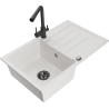 Mexen Bruno Duero white 1-bowl granite sink with drainer and kitchen faucet - 6513-20-671600-70