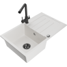 Mexen Bruno granite kitchen sink 1-bowl with drainer and Duero kitchen faucet, white - 6513-20-671600-70