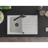 Mexen Bruno Duero white 1-bowl granite sink with drainer and kitchen faucet - 6513-20-671600-70