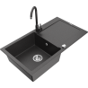 Mexen Leo granite sink 1-basin with drainer and Telma kitchen tap, speckled black - 6501-76-670200-76