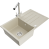 Mexen Bruno 1-bowl granite sink with drainer and Duero kitchen tap, beige - 6513-69-671600-00