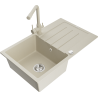 Mexen Bruno granite single-bowl sink with drainer and kitchen faucet Duero, beige - 6513-69-671600-69