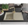 Mexen Bruno granite 1-bowl sink with drainer and Duero kitchen faucet, beige - 6513-69-671600-50