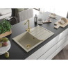 Mexen Bruno granite 1-bowl sink with drainer and Duero kitchen faucet, beige - 6513-69-671600-50