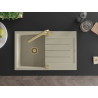 Mexen Bruno granite 1-bowl sink with drainer and Duero kitchen faucet, beige - 6513-69-671600-50