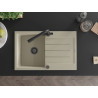 Mexen Bruno single-bowl granite sink with drainer and Duero kitchen faucet, beige - 6513-69-671600-70