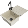 Mexen Bruno granite kitchen sink 1-bowl with drainer and kitchen faucet Duero, beige - 6513-69-671600-70