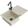 Mexen Bruno single-bowl granite sink with drainer and Duero kitchen faucet, beige - 6513-69-671600-70