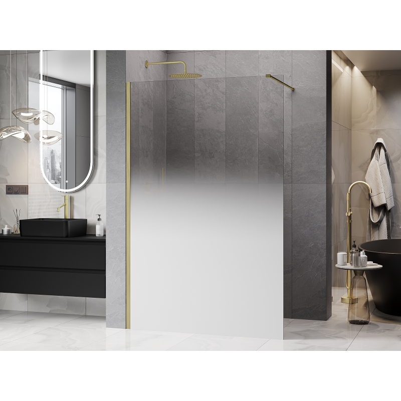 Mexen Kioto Walk-in shower wall 140 x 200 cm, white ombre 8 mm, brushed gold - 800-140-101-55-86