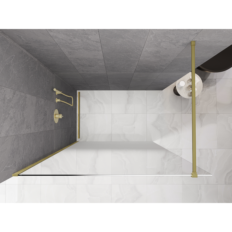 Mexen Kioto Walk-in shower wall 150 x 200 cm, white ombre 8 mm, brushed gold - 800-150-101-55-86