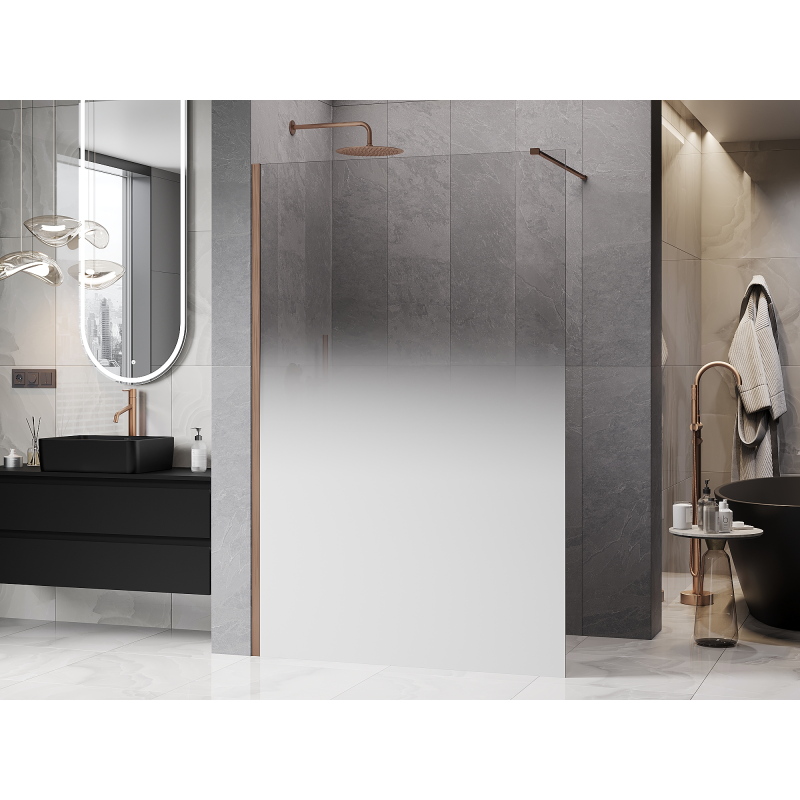 Mexen Kioto Walk-in Shower Wall 120 x 200 cm, White Ombre 8 mm, Brushed Copper - 800-120-101-65-86
