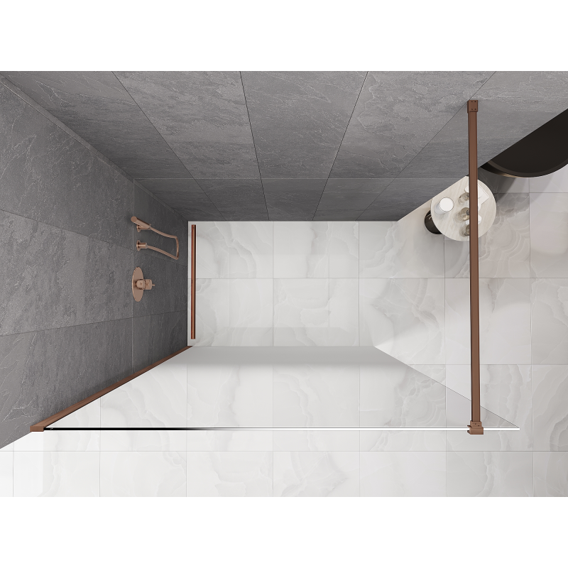 Mexen Kioto Walk-in shower wall 90 x 200 cm, white ombre 8 mm, brushed copper - 800-090-101-65-86