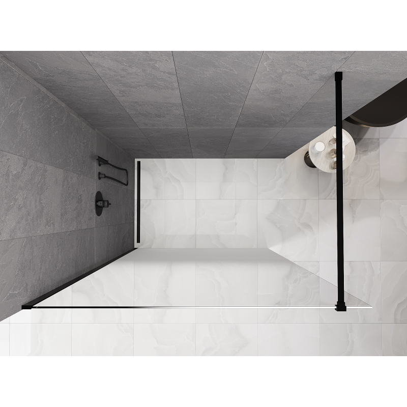 Mexen Kioto Walk-in Shower Wall 90 x 200 cm, White Ombre 8 mm, Black - 800-090-101-70-86