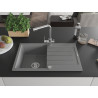 Mexen Bruno 1-Bowl Granite Sink with Drainer and Kitchen Faucet Duero, Gray - 6513-71-671600-00