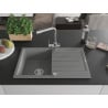 Mexen Bruno granite kitchen sink with 1 basin, drainer, and Duero kitchen faucet, gray - 6513-71-671600-00