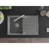 Mexen Bruno 1-Bowl Granite Sink with Drainer and Kitchen Faucet Duero, Gray - 6513-71-671600-00