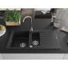 Mexen Matias granite sink with 1.5 bowls, drainer, and Telma kitchen faucet, black - 6502-77-670200-00
