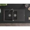 Mexen Matias granite sink 1.5-bowl with drainer and Telma kitchen faucet, black speckled - 6502-76-670200-76